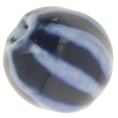 Cuentas redondas estriadas de cerámica 11 mm - Azul marino - Azul jaspeado x10