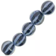 Cuentas redondas estriadas de cerámica 11 mm - Azul marino - Azul jaspeado x10