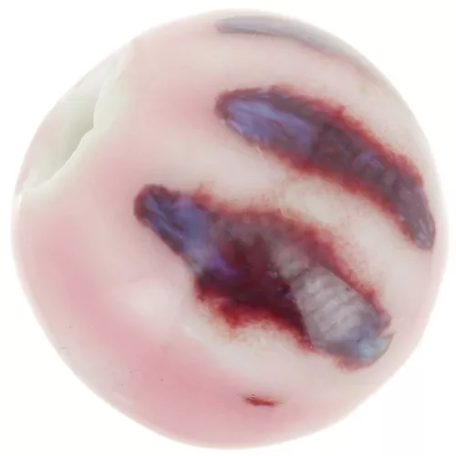 Cuentas redondas de cerámica estriada 11 mm - Rosa - Violeta jaspeado x10