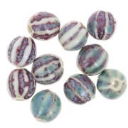 Cuentas de cerámica redondas estriadas 11 mm - Azul - Violeta - Beige jaspeado x10