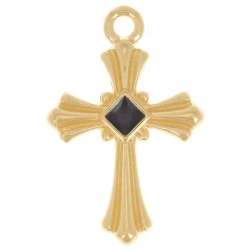 Cruz colgante 23x15 mm con resina epoxi - Dorado con oro fino - Negro x1
