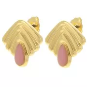 Pendientes vintage 18x18,5 mm con resina epoxi dorada - Rosa x2