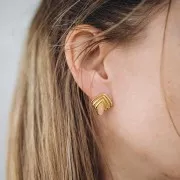 Pendientes vintage 18x18,5 mm con resina epoxi dorada - Rosa x2