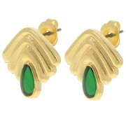 Pendientes vintage 18x18,5 mm con resina epoxi - Dorado con oro fino - Verde x2|raw }}