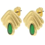 Pendientes vintage 18x18,5 mm con resina epoxi - Dorado con oro fino - Verde x2