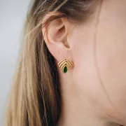 Pendientes vintage 18x18,5 mm con resina epoxi - Dorado con oro fino - Verde x2