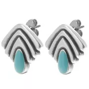 Pendientes vintage 18x18,5 mm resina epoxi Plateado fino Turquesa x2