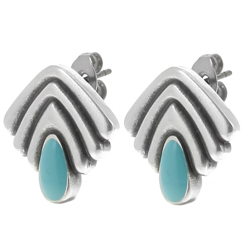 Pendientes vintage 18x18,5 mm resina epoxi Plateado fino Turquesa x2