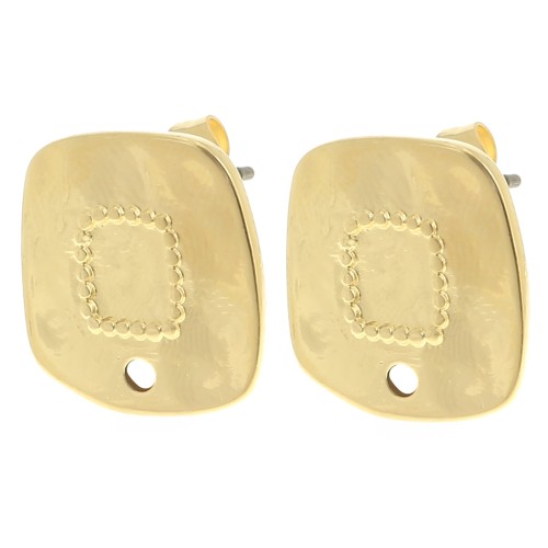 Ganchos pendientes cuadrados irregulares martillados 15x14 mm - Dorado con oro fino x2