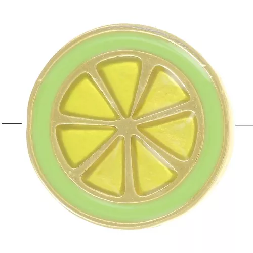Cuenta limón 13 mm con resina epoxi - Dorado con oro fino - Verde x1