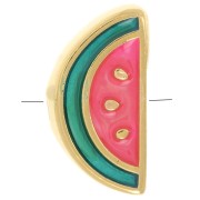 Cuenta Sandía 13x6,5 mm con resina epoxi - Dorado con oro fino - Verde - Rojo x1|raw }}