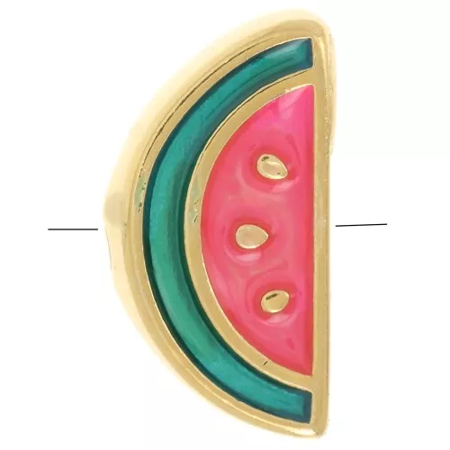 Cuenta Sandía 13x6,5 mm con resina epoxi - Dorado con oro fino - Verde - Rojo x1