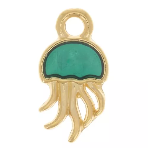 Dije Medusa 14x7 mm con resina epoxi - Dorado con oro fino - Verde x1