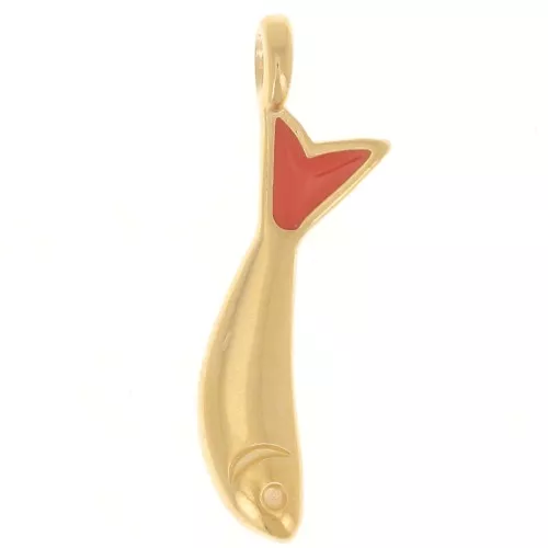 Dije de pez 20x5 mm con resina epoxi - Dorado con oro fino - Coral x1