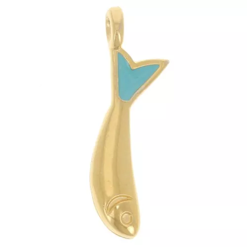 Dije de pez 20x5 mm con resina epoxi - Dorado con oro fino - Turquesa x1