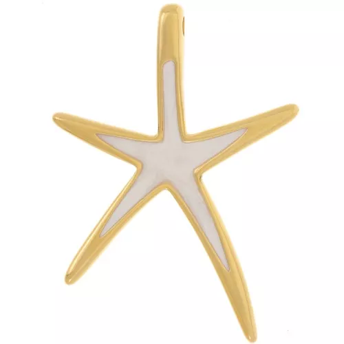 Colgante Estrella de Mar 52x37mm con resina epoxi Dorado con oro fino - Blanco Nacarado x1