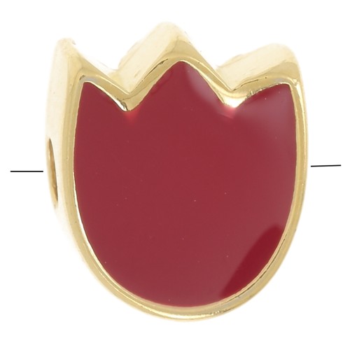 Cuenta flor tulipán 9x8 mm con resina epoxi - Dorado oro fino - Rojo x1