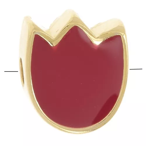 Cuenta flor tulipán 9x8 mm con resina epoxi - Dorado oro fino - Rojo x1