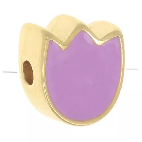 Cuenta Flor de tulipán 9x8 mm con resina epoxi - Dorado con oro fino - Malva x1
