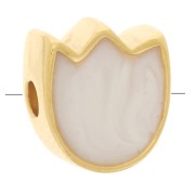 Cuenta flor tulipán 9x8 mm con resina epoxi - Dorado oro fino - Blanco nacarado x1|raw }}