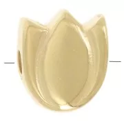 Cuenta flor tulipán 9x8 mm con resina epoxi - Dorado oro fino - Blanco nacarado x1