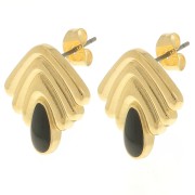 Pendientes vintage 18x18,5 mm con resina epoxi - Dorado con oro fino - Negro x2|raw }}