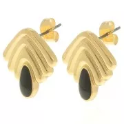 Pendientes vintage 18x18,5 mm con resina epoxi - Dorado con oro fino - Negro x2