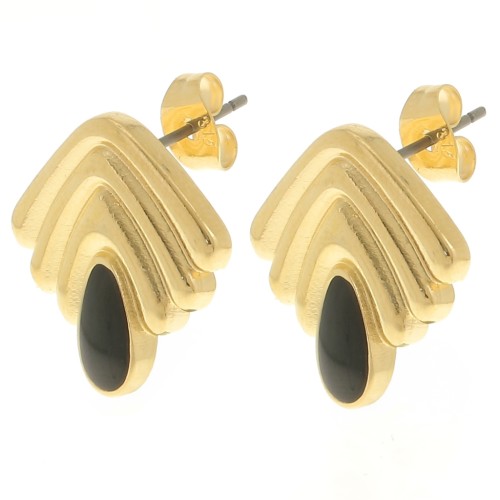 Pendientes vintage 18x18,5 mm con resina epoxi - Dorado con oro fino - Negro x2