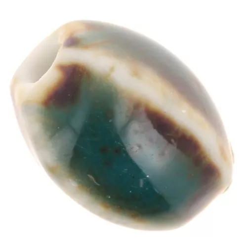 Cuentas ovaladas de cerámica 13x9 mm - Azul Verde - Beige jaspeado x10