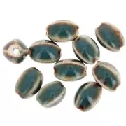 Cuentas ovaladas de cerámica 13x9 mm - Azul Verde - Beige jaspeado x10
