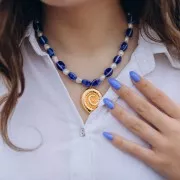 Cuentas ovaladas de cerámica 13x9 mm - Azul marino - Azul jaspeado x10