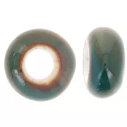 Cuentas rondelle de cerámica agujeros grandes 15x9 mm - Azul Verde jaspeado x5