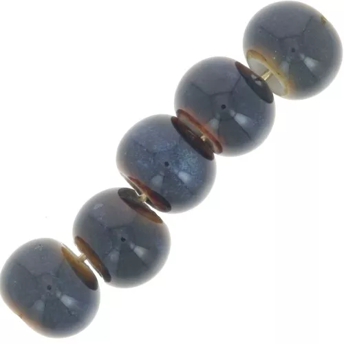 Cuentas rondelle de cerámica 7x5 mm - Azul noche - Marrón oscuro jaspeado x20