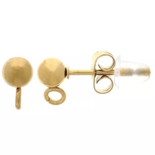Ganchos pendientes de bola de 4 mm con anilla abierta - Acero inoxidable 304L Dorado x2