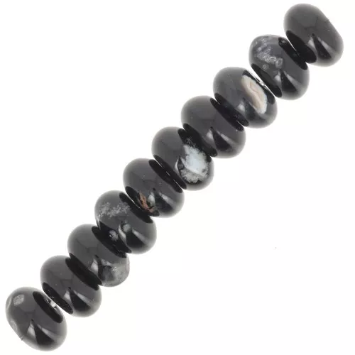Cuentas arandalas Heishi 8x5 mm gema - Agata negra x15