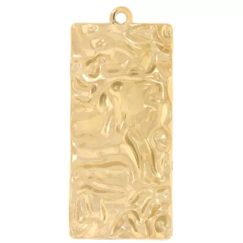 Colgantes rectangulares martillados con efecto plisado, 34,5 x 15 mm - Acero inoxidable 316 Dorado x2