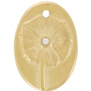 Colgante oval 20x14 mm - motivo flor con strass - Acero inoxidable 316L Dorado x1