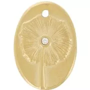 Colgante oval 20x14 mm - motivo flor con strass - Acero inoxidable 316L Dorado x1
