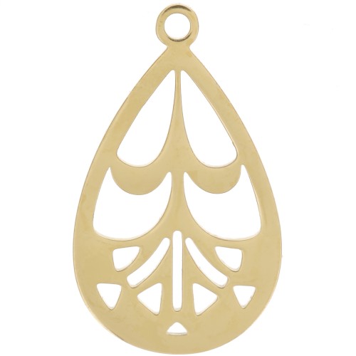 Colgante gota calada 20x12 mm - Acero inoxidable 316L Dorado x1