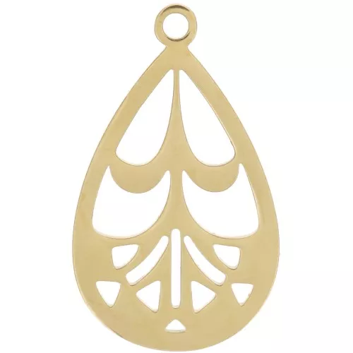 Colgante gota calada 20x12 mm - Acero inoxidable 316L Dorado x1