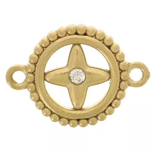 Entrepieza redonda de 10 mm - motivo estrella con strass - Acero inoxidable 304L Dorado x1