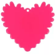 Colgante acrílico corazón en relieve 37x39 mm - Rosa fluorescente - Dorado purpurina x1