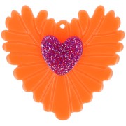 Colgante acrílico corazón en relieve 37x39 mm - Naranja fluorescente - Purpurina violeta|raw }}