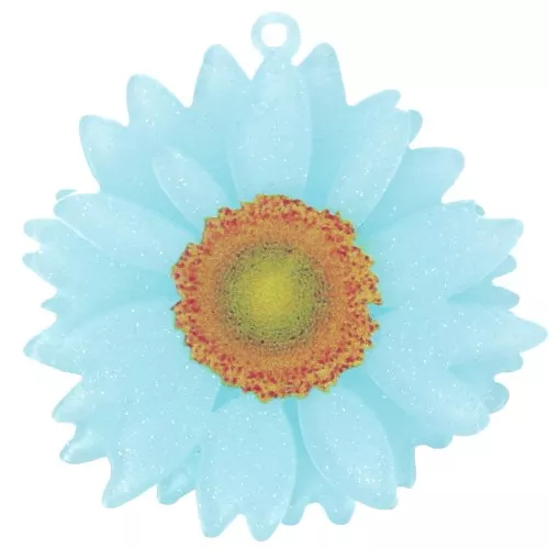 Colgante 3D acrílico flor margarita 41 mm - Azul claro purpurina x1