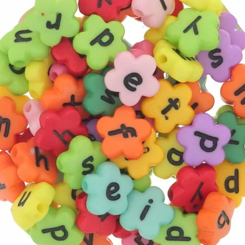 Surtido de 150 cuentas de flores, letras del alfabeto 11 mm - Multicolor