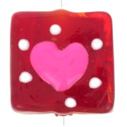 Cuenta de cristal cuadrada 15x15 mm - Corazón - Rojo - Rosa x1