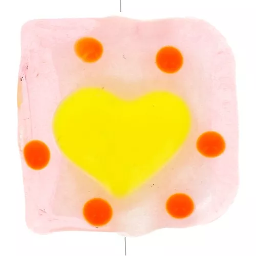 Cuenta de cristal cuadrada 15x15 mm - Corazón - Rosa claro - Amarillo x1
