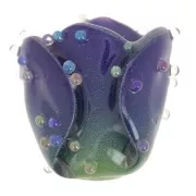 Cuenta flor tulipán 15x12 mm con bolitas aleatorias - Azul oscuro x1