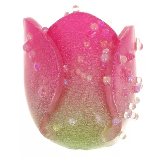 Cuenta flor tulipán 13x12 mm con bolitas aleatorias - Rosa Oscuro x1