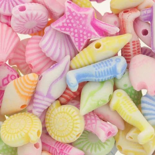 Surtido de cuentas de concha acrílicas de temática marina en colores pastel multicolores x49g